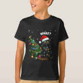 Funny Black Cat Pushing Christmas Tree  T-shirt (Voorkant)