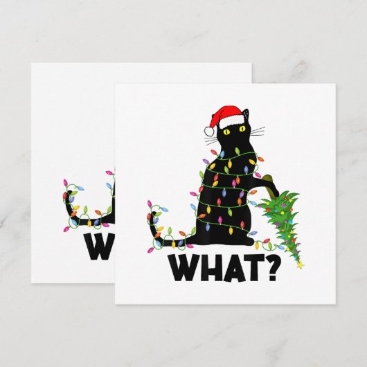 Funny Black Cat Pushing-kerstboom over Cat Ch Bedankkaart (Voorkant / Achterkant)