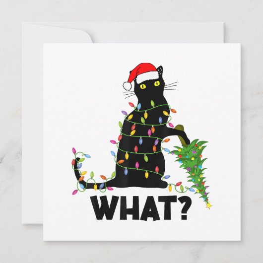 Funny Black Cat Pushing-kerstboom over Cat Ch Bedankkaart (Achterkant)