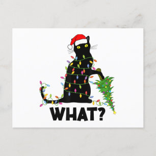 Funny Black Cat Pushing-kerstboom over Cat Ch Briefkaart
