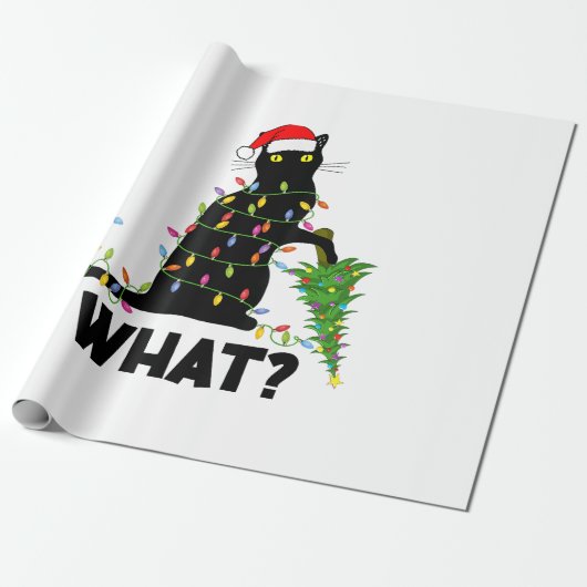 Funny Black Cat Pushing-kerstboom over Cat Ch Cadeaupapier (Uitgerold)