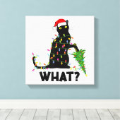 Funny Black Cat Pushing-kerstboom over Cat Ch Canvas Afdruk (Insitu (Houten vloer))