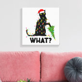 Funny Black Cat Pushing-kerstboom over Cat Ch Canvas Afdruk (Insitu (Woonkamer))