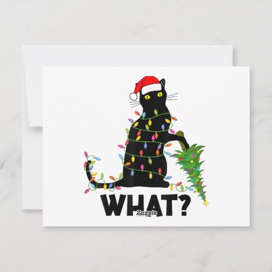 Funny Black Cat Pushing-kerstboom over Cat Ch Feestdagenkaart (Achterkant)