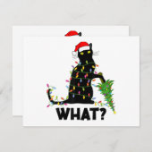 Funny Black Cat Pushing-kerstboom over Cat Ch Feestdagenkaart (Voorkant / Achterkant)