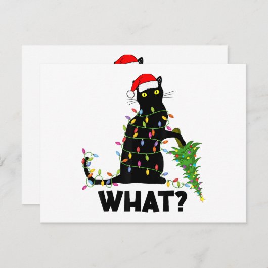 Funny Black Cat Pushing-kerstboom over Cat Ch Feestdagenkaart (Voorkant / Achterkant)