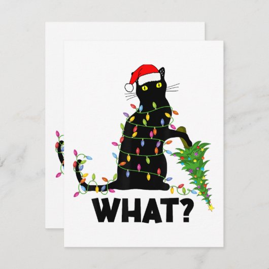 Funny Black Cat Pushing-kerstboom over Cat Ch Informatiekaartje (Voorkant / Achterkant)