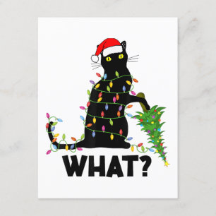 Funny Black Cat Pushing-kerstboom over Cat Ch Informatiekaartje