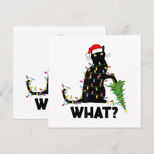 Funny Black Cat Pushing-kerstboom over Cat Ch Kaart (Voorkant / Achterkant)