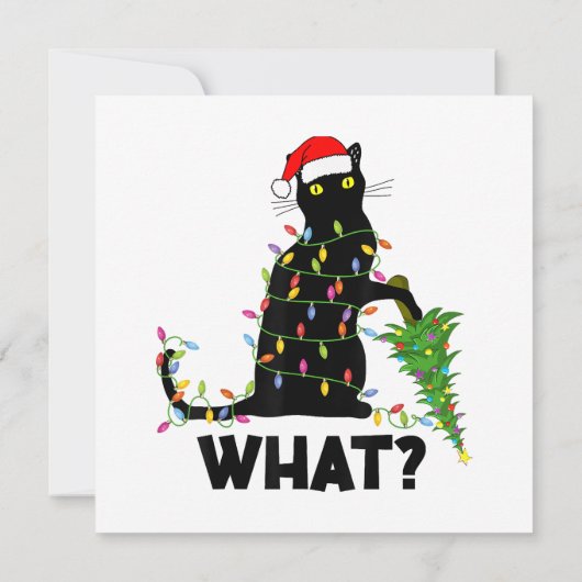 Funny Black Cat Pushing-kerstboom over Cat Ch Kaart (Achterkant)