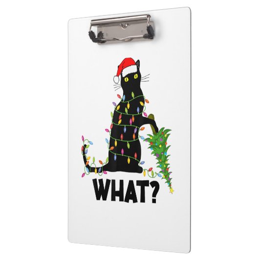 Funny Black Cat Pushing-kerstboom over Cat Ch Klembord (Links)