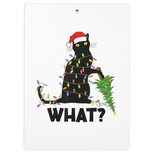 Funny Black Cat Pushing-kerstboom over Cat Ch Klembord (Achterkant)