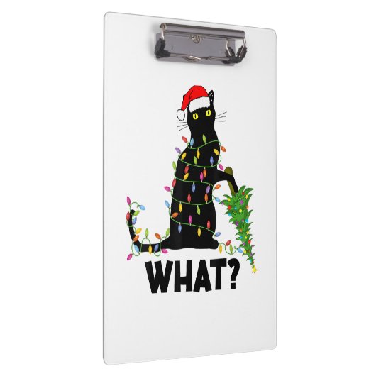 Funny Black Cat Pushing-kerstboom over Cat Ch Klembord (Rechts)