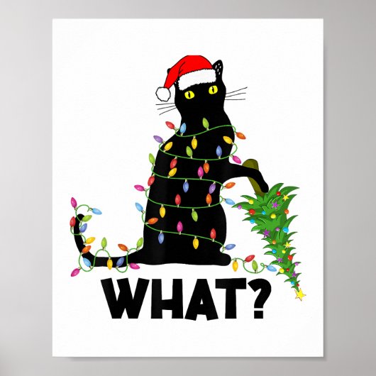 Funny Black Cat Pushing-kerstboom over Cat Ch Poster (Voorkant)