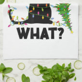 Funny Black Cat Pushing-kerstboom over Cat Ch Theedoek (Gevouwen)