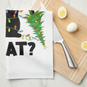 Funny Black Cat Pushing-kerstboom over Cat Ch Theedoek (Quarter Fold)