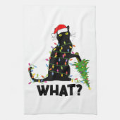Funny Black Cat Pushing-kerstboom over Cat Ch Theedoek (Verticaal)
