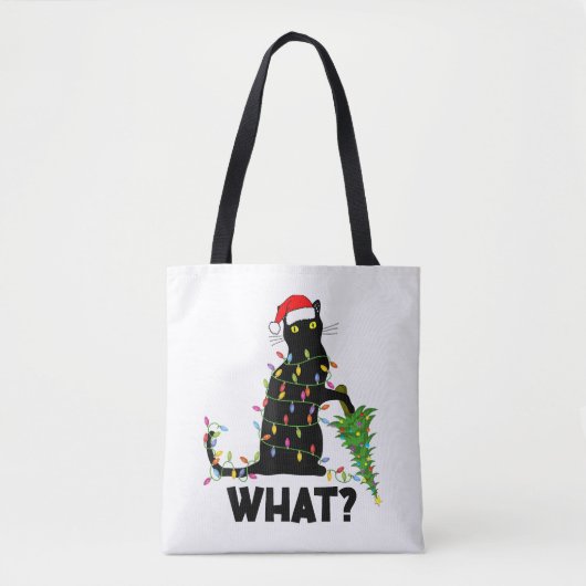 Funny Black Cat Pushing-kerstboom over Cat Ch Tote Bag (Voorkant)