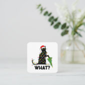 Funny Black Cat Pushing-kerstboom over Cat Ch Vierkante Visitekaartje (Staand voorkant)