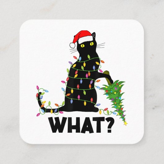 Funny Black Cat Pushing-kerstboom over Cat Ch Vierkante Visitekaartje (Achterkant)