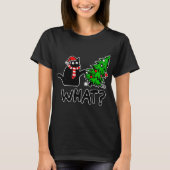 Funny Black Cat Pushing-kerstboom T-shirt (Voorkant)