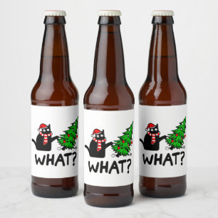 Funny Black Cat Pushing-kerstboomklep Bier Etiket