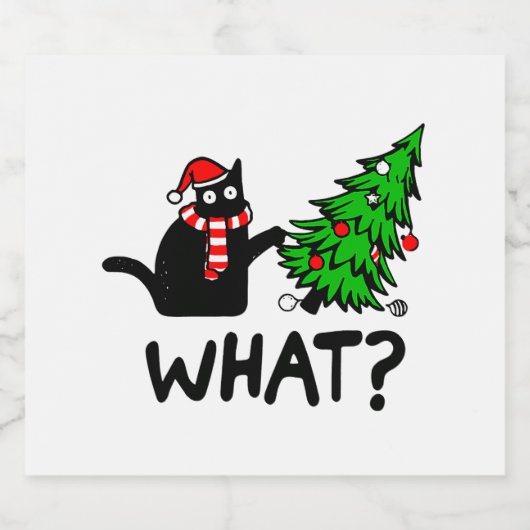 Funny Black Cat Pushing-kerstboomklep Bier Etiket (Enkel label)