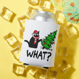 Funny Black Cat Pushing-kerstboomklep Blikjeskoeler