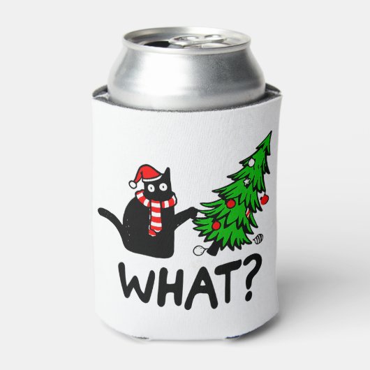 Funny Black Cat Pushing-kerstboomklep Blikjeskoeler (Blikje Voorkant)