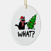 Funny Black Cat Pushing-kerstboomklep Keramisch Ornament (Rechts)