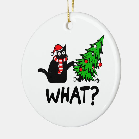 Funny Black Cat Pushing-kerstboomklep Keramisch Ornament (Links)