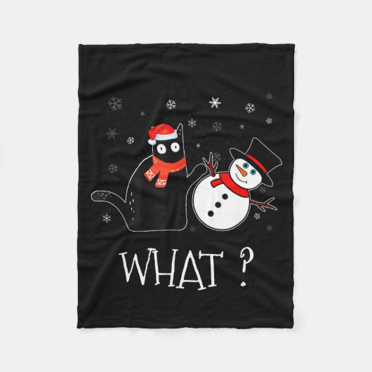 Funny Black Cat Pushing Snowman Christmas Winter C Fleece Deken (Voorkant)
