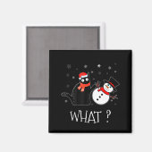 Funny Black Cat Pushing Snowman Christmas Winter C Magneet (Voorkant / Achterkant)