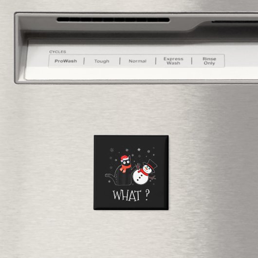 Funny Black Cat Pushing Snowman Christmas Winter C Magneet (Insitu (Vaatwasser))