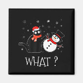 Funny Black Cat Pushing Snowman Christmas Winter C Magneet (Voorkant)