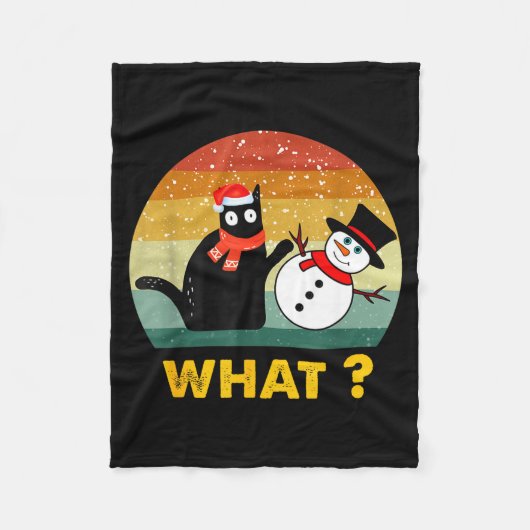 Funny Black Cat Pushing Snowman Xmas Winter Costum Fleece Deken (Voorkant)