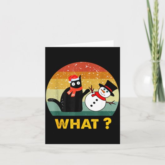 Funny Black Cat Pushing Snowman Xmas Winter Costum Kaart (Voorkant)