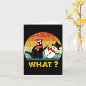 Funny Black Cat Pushing Snowman Xmas Winter Costum Kaart (Gele Bloem)