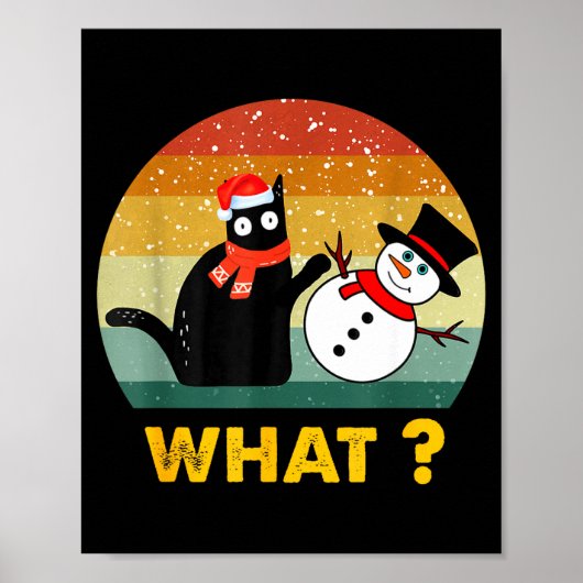 Funny Black Cat Pushing Snowman Xmas Winter Costum Poster (Voorkant)