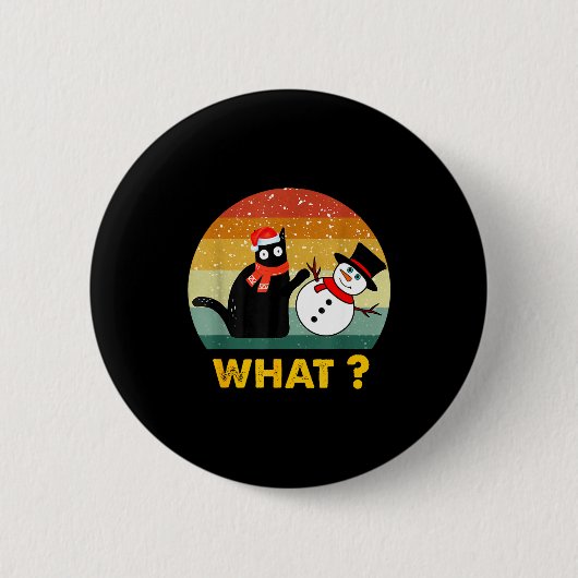 Funny Black Cat Pushing Snowman Xmas Winter Costum Ronde Button 5,7 Cm (Voorkant)
