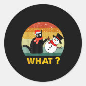 Funny Black Cat Pushing Snowman Xmas Winter Costum Ronde Sticker (Voorkant)