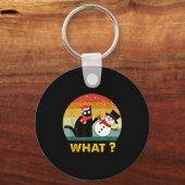 Funny Black Cat Pushing Snowman Xmas Winter Costum Sleutelhanger (Voorkant)