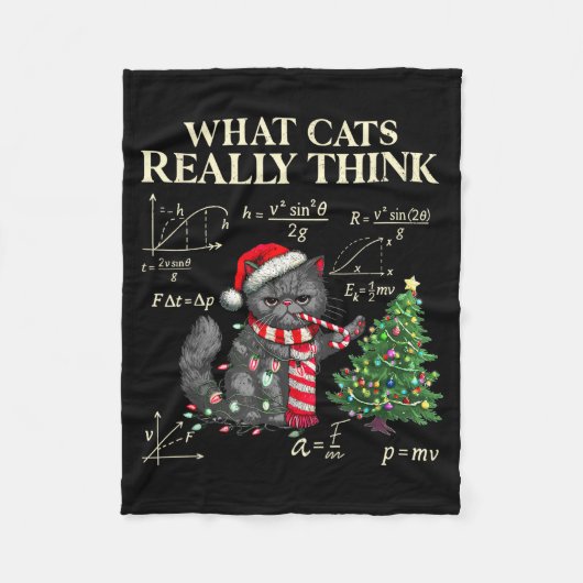 Funny Black Cat Pushing Xmas Tree Over Cats Physic Fleece Deken (Voorkant)