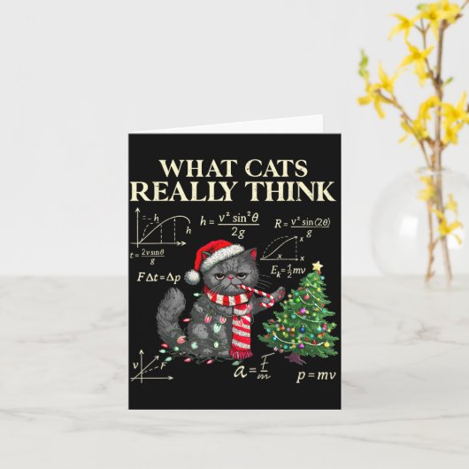 Funny Black Cat Pushing Xmas Tree Over Cats Physic Kaart (Gele Bloem)