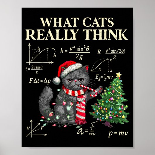Funny Black Cat Pushing Xmas Tree Over Cats Physic Poster (Voorkant)
