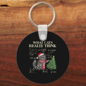 Funny Black Cat Pushing Xmas Tree Over Cats Physic Sleutelhanger (Voorkant)