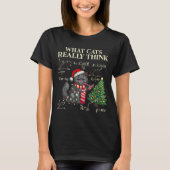 Funny Black Cat Pushing Xmas Tree Over Cats Physic T-shirt (Voorkant)