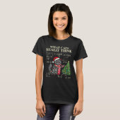 Funny Black Cat Pushing Xmas Tree Over Cats Physic T-shirt (Voorkant volledig)