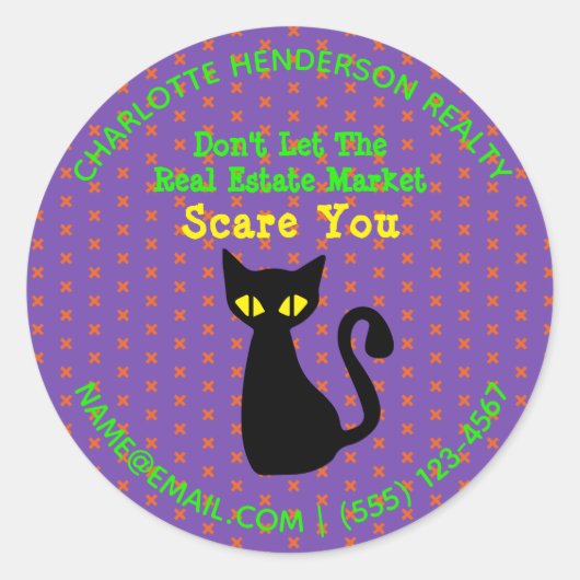 Funny Black Cat Real Estate Halloween Ronde Sticker (Voorkant)