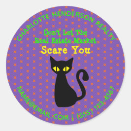 Funny Black Cat Real Estate Halloween Ronde Sticker